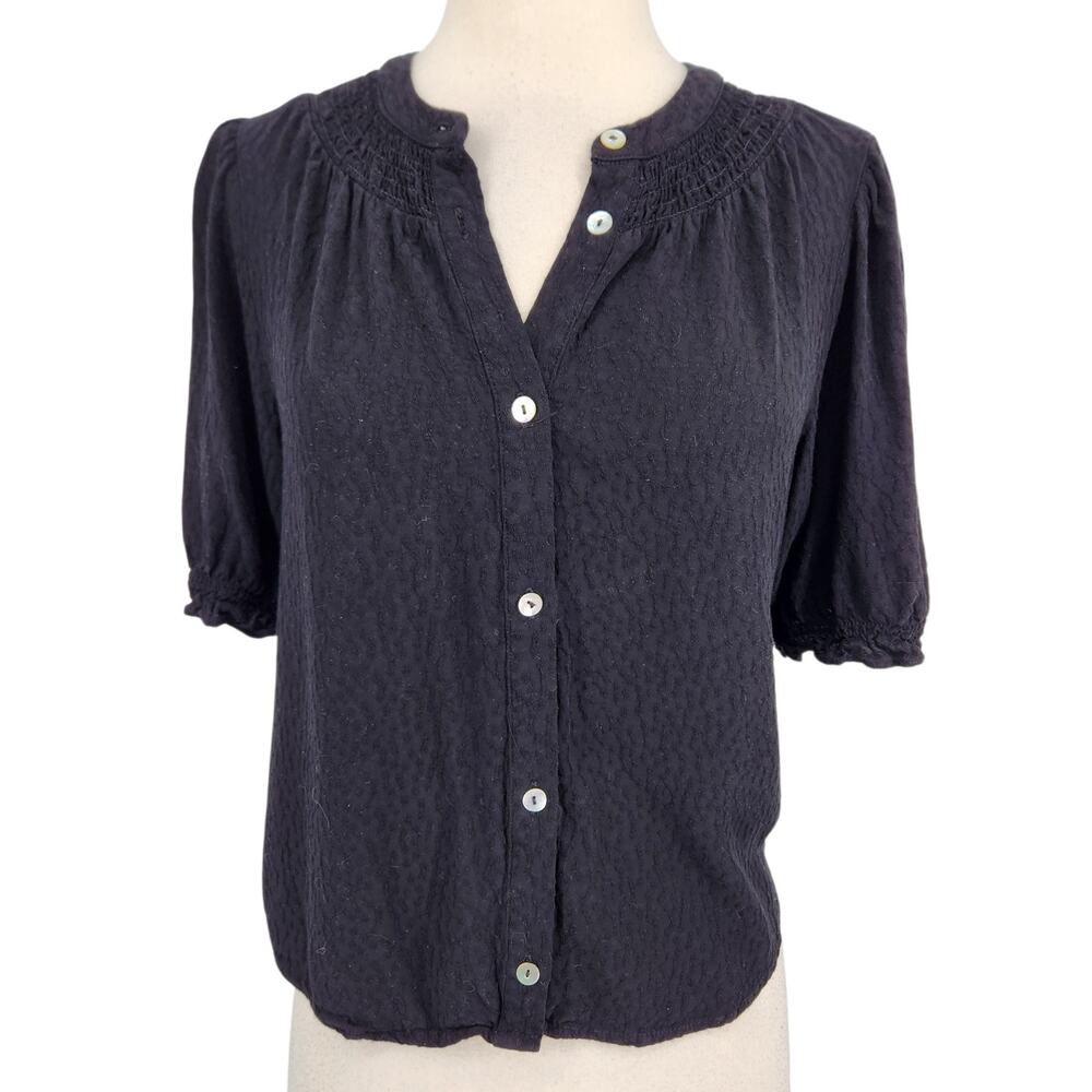 Draper James RSVP Textured Puff‑Sleeve Button Front Top – Size Small